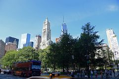 11-1 Woolworth Building And One World Trade Centre Above New York City Hall Park In New York Financial District.jpg